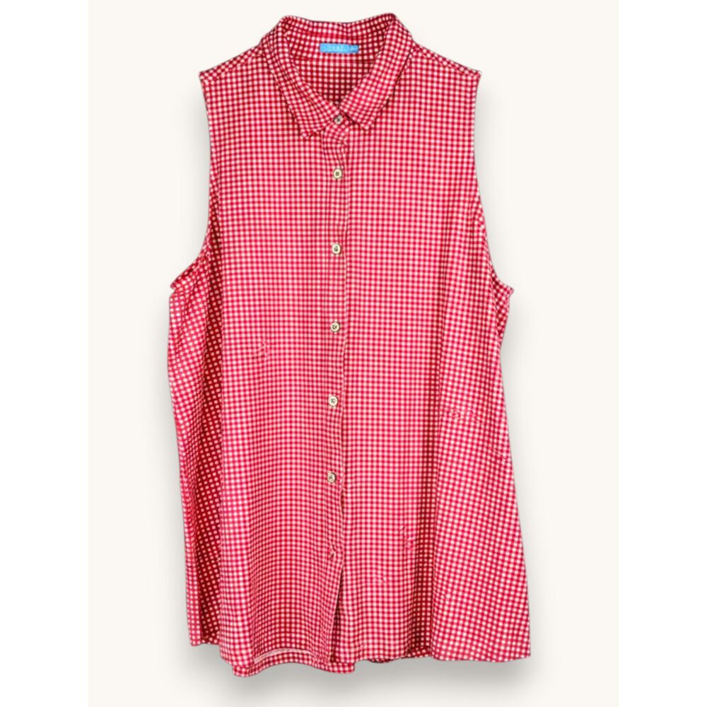 J. McLaughlin XL Red Gingham Sleeveless Button Front Swing Blouse Farmhouse XL